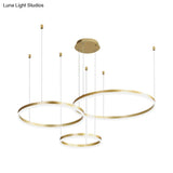 Contemporary Metallic Circle Led Chandelier In Gold/Coffee - Warm/White Light 3/4 Tiers