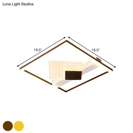 Contemporary Metallic Led Ceiling Light - Gold/Black Square Flush Mount In Warm/White 16’/19.5’ L