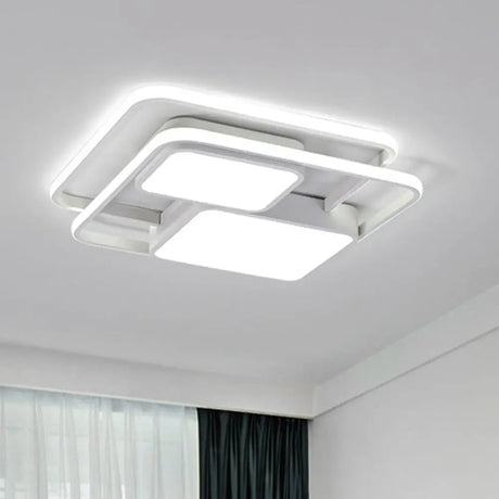 Contemporary Metallic Squared Flush Mount Lamp - White/Black Led Light 16.5’/20.5’ Width