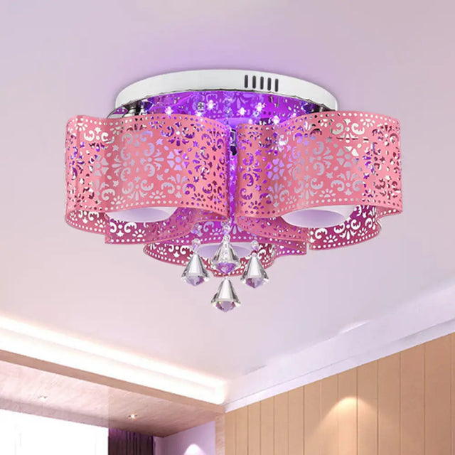 Contemporary Metallic Windmill Flushmount Light With Orb Frosted Glass Shade - Rose Red Finish (3/5