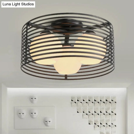 Contemporary Milk Glass Dome Flushmount: 3 - Head Flush Mount Ceiling Light With Black/White Drum