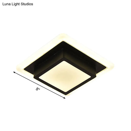 Contemporary Mini Round/Square Flush Mount Ceiling Light In Black/White With Metal Finish - Led