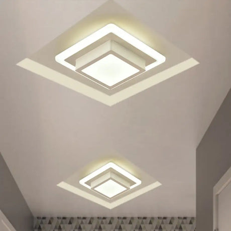 Contemporary Mini Round/Square Flush Mount Ceiling Light In Black/White With Metal Finish - Led