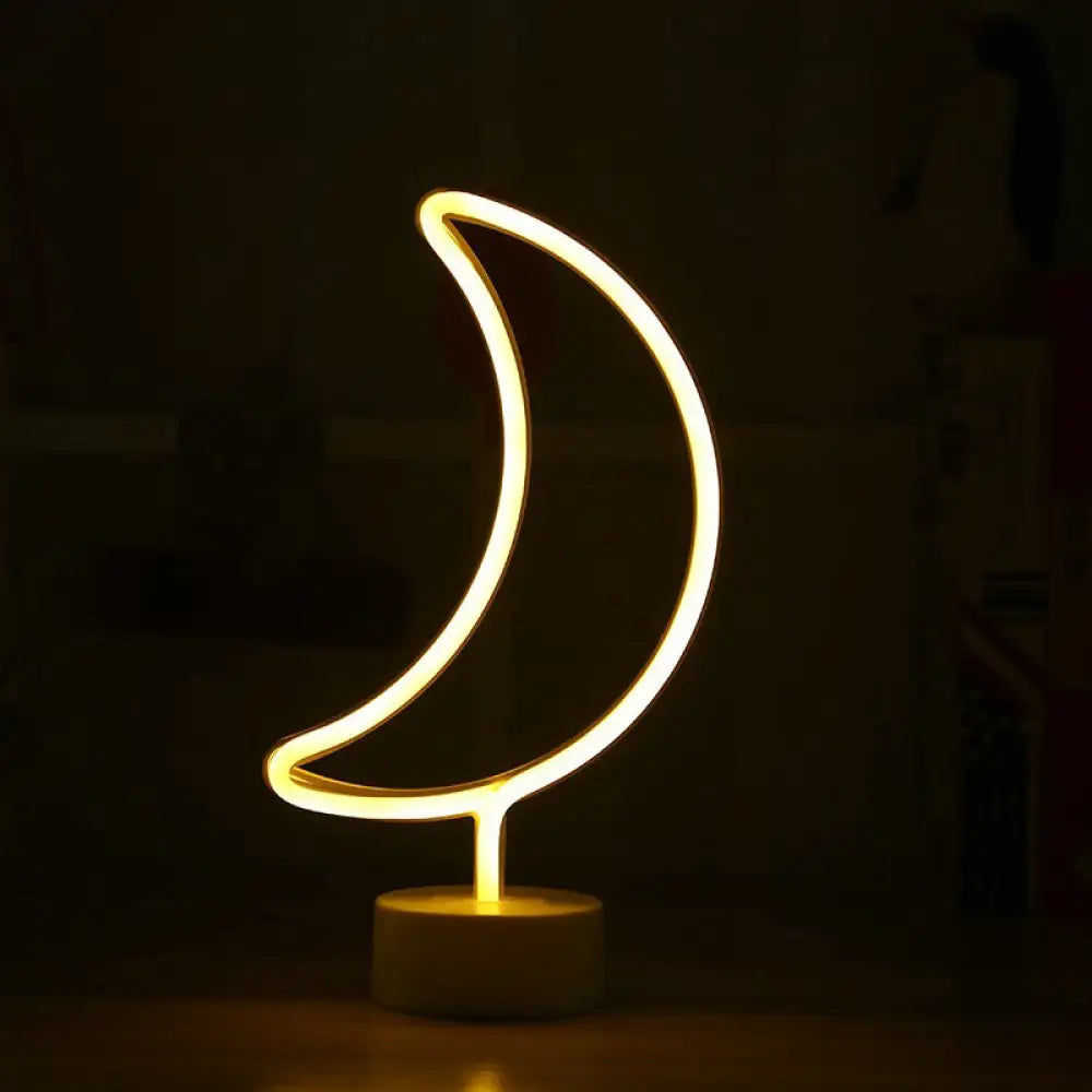 Contemporary Moon Shaped Led Table Lamp Battery Operated Plastic Night Light (White) White / Warm