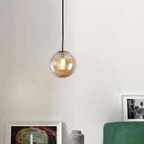 Contemporary Multi-Color Glass Ball Pendulum Light For Dining Table - 1 Head Ceiling Pendant Amber