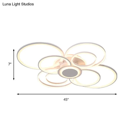Contemporary Multi-Halo Flush Ceiling Light With Acrylic Shade Available In Warm/White For Bedroom