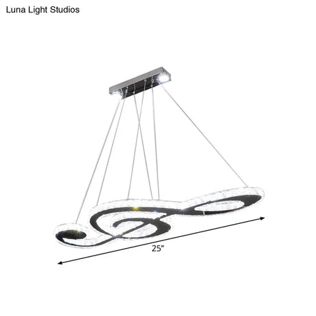 Contemporary Music Note Pendant Lamp With Crystal Facets | Led Bedroom Chandelier In Stainless Steel