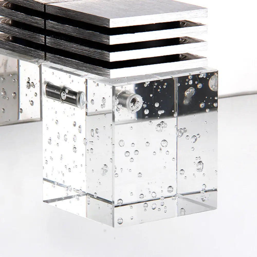 Contemporary Nickel Led Wall Mounted Light For Bath - Seedy K9 Crystal Cube Vanity Sconce