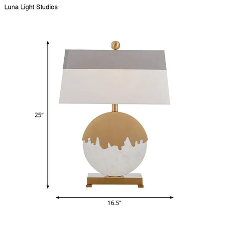 Contemporary Pagoda Fabric Table Light: Sleek Brass & White Nightstand Lamp Round Base