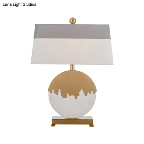 Contemporary Pagoda Fabric Table Light: Sleek Brass & White Nightstand Lamp Round Base