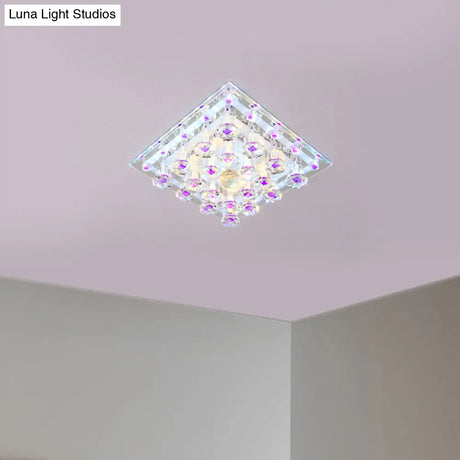 Contemporary Purple Crystal Ceiling Light - 7’/9.5’ Flush Mount Led For Corridor In Warm/White