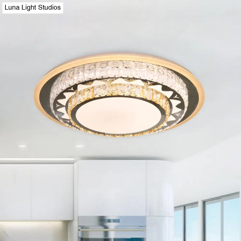 Contemporary Rectangle - Cut Crystal Flush Mount Ceiling Light In White Led