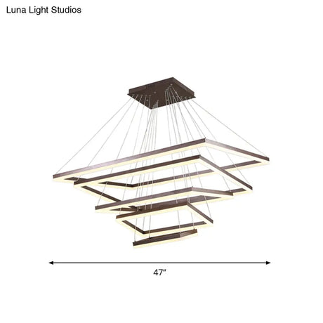 Contemporary Rectangular Acrylic Coffee Led Chandelier - 3/4/5 Tiers Hanging Pendant Lamp