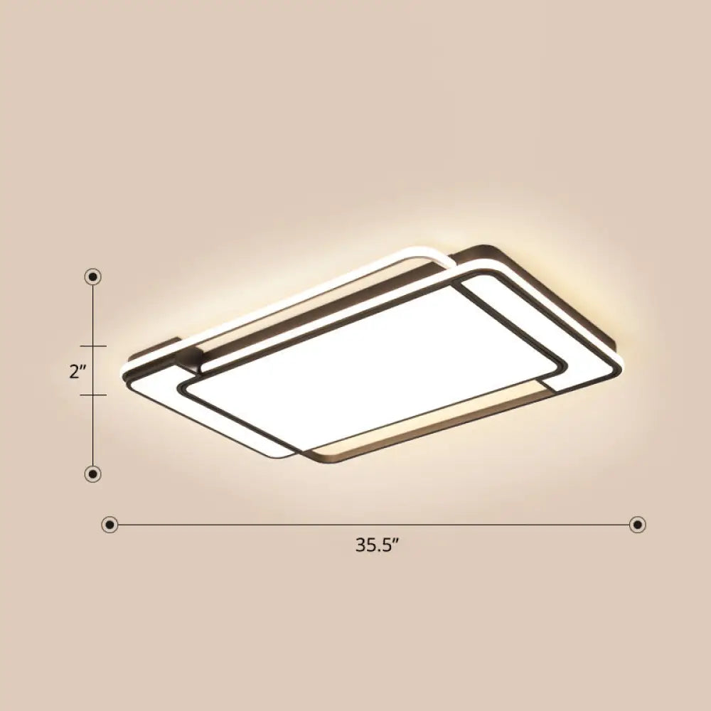 Contemporary Rectangular Ceiling Lamp: Sleek Led Flush Mount In Black For Living Room / 35.5’