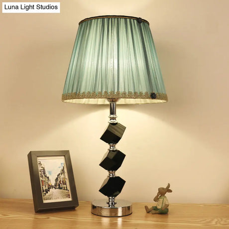 Contemporary Red/Green Barrel Table Lamp With Beveled Crystal Nightstand Light And Braided Trim
