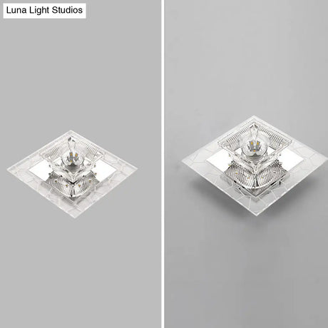 Contemporary Ribbed Crystal Clear Led Flush Mount Ceiling Light With Flared Design