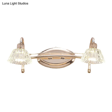 Contemporary Rose Gold Wall Vanity Light With Crystal Shade - 2/3 Bulbs