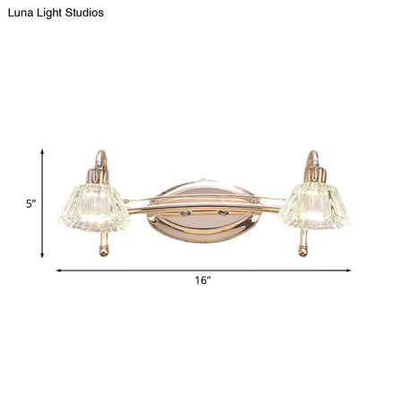 Contemporary Rose Gold Wall Vanity Light With Crystal Shade - 2/3 Bulbs