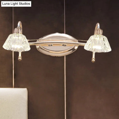 Contemporary Rose Gold Wall Vanity Light With Crystal Shade - 2/3 Bulbs
