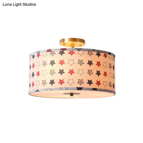 Contemporary Round Fabric Ceiling Lamp For Child’s Bedroom - Semi Flushmount Light