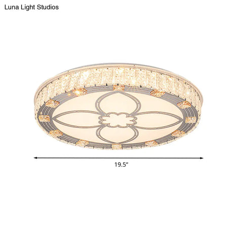Contemporary Round Flush Mount Led Ceiling Light - White Acrylic Fixture With Crystal Accent