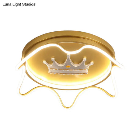 Contemporary Round Led Flush Mount Ceiling Lamp For Nursery Room In Pink/Gold