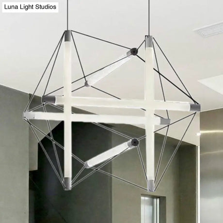 Contemporary Silver Chandelier With Geometric Acrylic Shade - 3/6 Lights Hanging Lighting