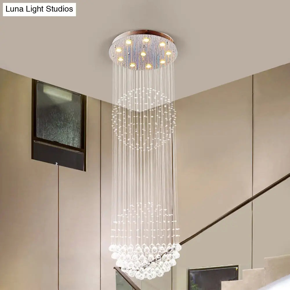 Contemporary Silver Crystal Ceiling Light Fixture - Flush Mount 10 Lights