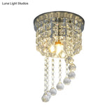 Contemporary Silver Round Crystal Flush Mount Ceiling Light - 1 - Light For Living Room