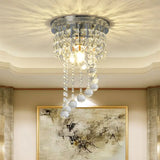 Contemporary Silver Round Crystal Flush Mount Ceiling Light - 1 - Light For Living Room
