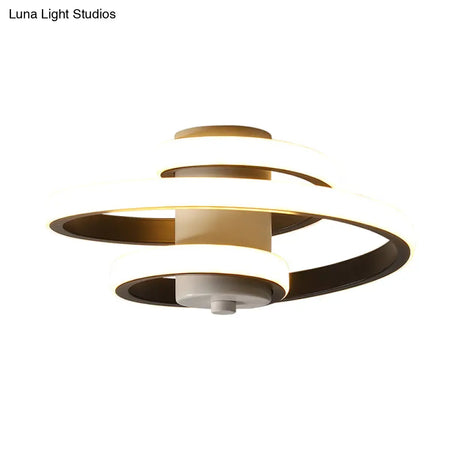 Contemporary Spiral Acrylic Led Ceiling Lamp With Warm/White/3-Color Light - White/Black Flush Mount