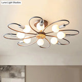 Contemporary Sputnik Semi Flush Lamp With Curved Arm - 3/6/8 Lights Grey/Green Metal Finish