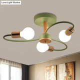 Contemporary Sputnik Semi Flush Lamp With Curved Arm - 3/6/8 Lights Grey/Green Metal Finish