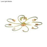 Contemporary Sputnik Semi Flush Lamp With Curved Arm - 3/6/8 Lights Grey/Green Metal Finish