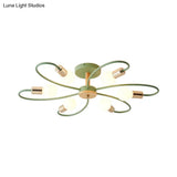 Contemporary Sputnik Semi Flush Lamp With Curved Arm - 3/6/8 Lights Grey/Green Metal Finish