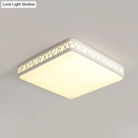 Contemporary Square Flushmount Ceiling Light - Metallic Integrated Led White