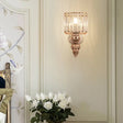 Contemporary Square Wall Sconce: Clear Crystal & Metal Carved Backplate Rose Gold