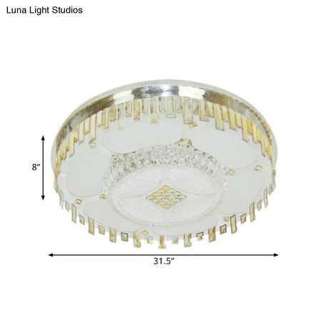 Contemporary Stainless - Steel Ceiling Lamp With Clear Crystal Blocks - Led Flush Mount