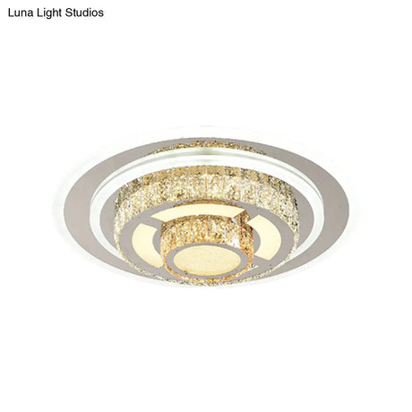 Contemporary Stainless - Steel Led Flush Mount Ceiling Lamp With Faceted Crystal Perfect For Living