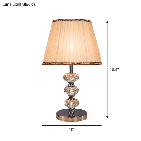 Contemporary Study Light With Crystal Lamp Post - Silver/Beige/Coffee Fabric Shade 1 Head Perfect