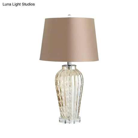 Contemporary Tapered Drum Table Light With Glass Base - 1-Light Nightstand Lamp