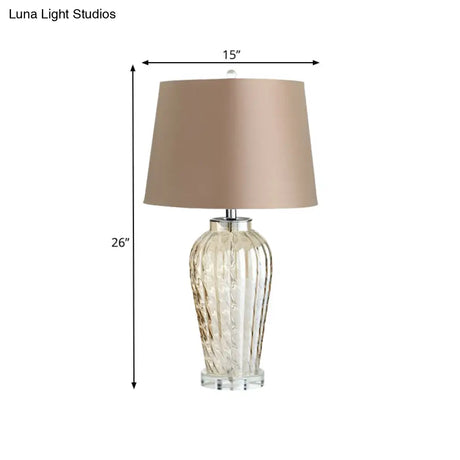 Contemporary Tapered Drum Table Light With Glass Base - 1-Light Nightstand Lamp