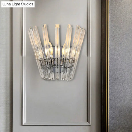 Contemporary Tapered Wall Mount Light With Clear Crystal For Corridors - Chrome Finish 2 Bulbs