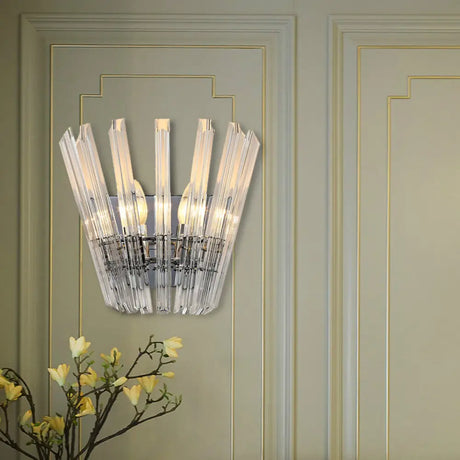 Contemporary Tapered Wall Mount Light With Clear Crystal For Corridors - Chrome Finish 2 Bulbs