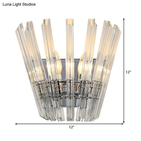 Contemporary Tapered Wall Mount Light With Clear Crystal For Corridors - Chrome Finish 2 Bulbs