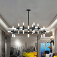 Contemporary Tubular Chandelier: 18/36-Light Black/Gold Metal Hanging Lamp With Starburst Design 36