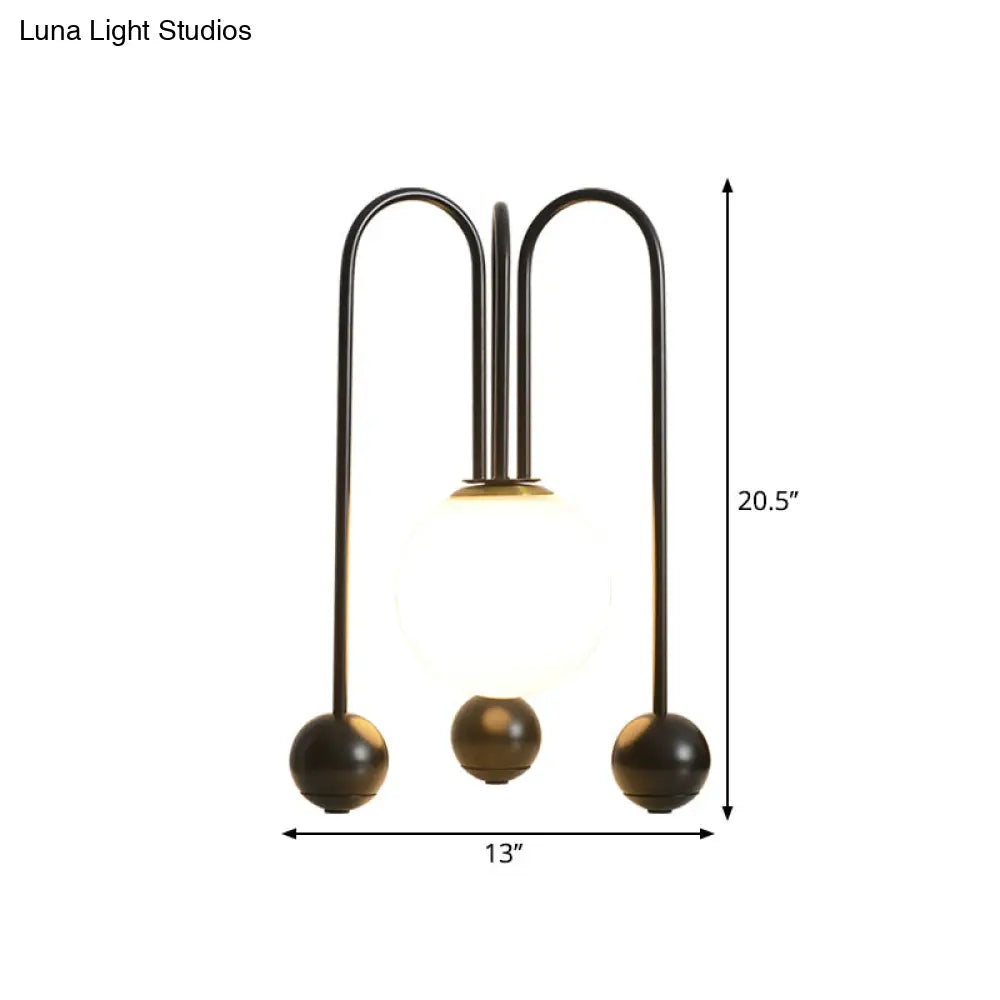 Contemporary U-Shaped Metal Table Lamp With Opal Glass Shade - Black/Gold Warm/White Light 1 Bulb