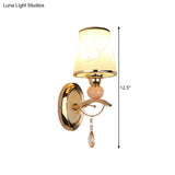 Contemporary Wall Lamp With Crystal Droplet - Amber Glass And Gold Finish