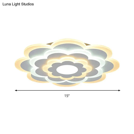 Contemporary White Flower Acrylic Led Flush Mount Ceiling Light - Outer Warm Inner 15’/19.5’ Wide