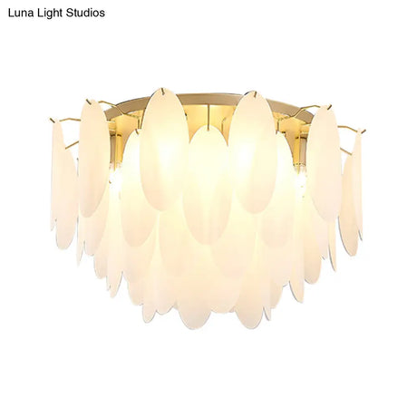 Contemporary White Glass Feather-Shaped Flush Mount Lamp - 22.5’/28’ Wide 6-Light Living Room